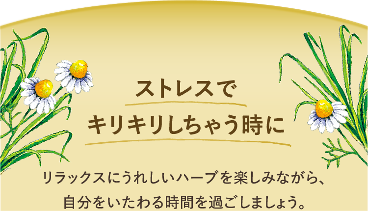 ストレスでキリキリしちゃう時に リラックスにうれしいハーブを楽しみながら、自分をいたわる時間を過ごしましょう。