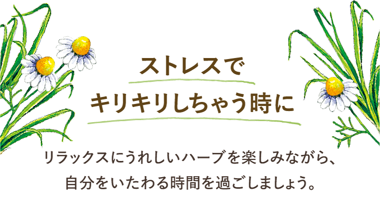 ストレスでキリキリしちゃう時に リラックスにうれしいハーブを楽しみながら、自分をいたわる時間を過ごしましょう。