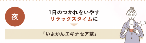夜 1日のつかれをいやすリラックスタイムに→「いよかんエキナセア茶」